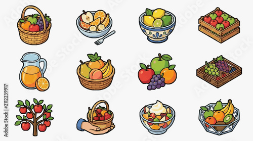 Assorted Fruit and Beverage Illustrations