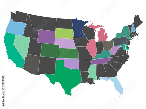 Colorful USA Map with Individual States Flat Vector Illustration