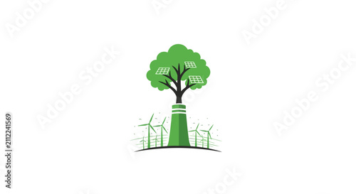 A stylized illustration representing sustainable energy and environmental conservation