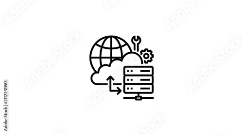 A minimalist black icon representing cloud computing and server infrastructure