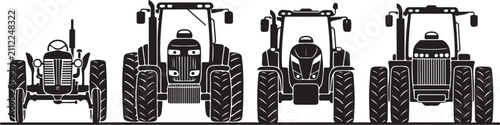 Canvastavla Set of four black tractor silhouettes representing agricultural machinery evolut