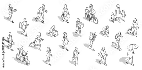 Konstfotografi Isometric People Line Art Silhouettes for CAD Architectural Entourage and Site P