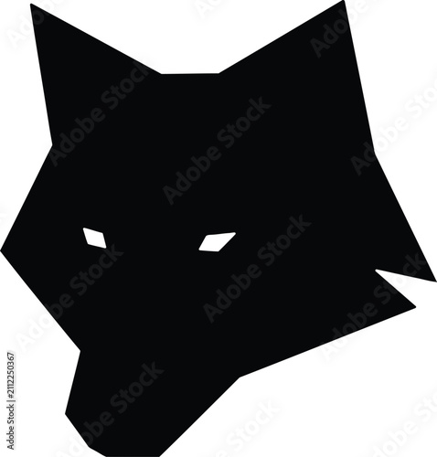 Geometric wolf head silhouette, black canine mascot icon, minimalist animal vector