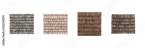 Wooden Shingle Textures Set. Rustic Roofing And Siding Materials Collection Isolated On Transparent Background
