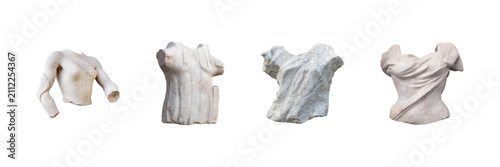 Ancient Marble Torso Sculptures Set. Classical Art And History Collection Isolated On Transparent Background
