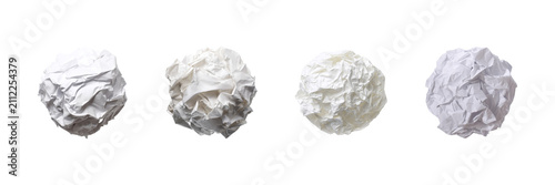 Crumpled Paper Balls Set. Creativity And Recycling Concept Collection Isolated On Transparent Background