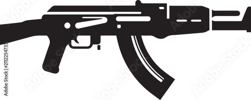 AK47 Assault Rifle Silhouette Vector Icon Isolated on White Background