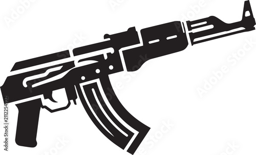 AK47 Assault Rifle Silhouette Vector Icon Isolated on White Background