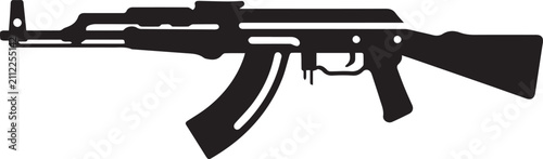 AK47 Assault Rifle Silhouette Vector Icon Isolated on White Background