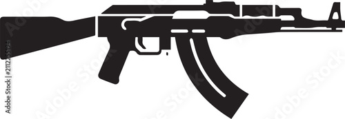 AK47 Assault Rifle Silhouette Vector Icon Isolated on White Background