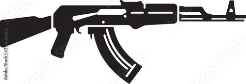 AK47 Assault Rifle Silhouette Vector Icon Isolated on White Background