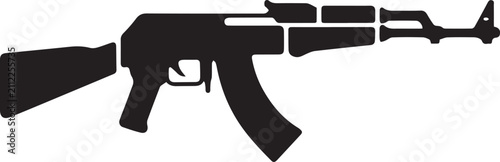AK47 Assault Rifle Silhouette Vector Icon Isolated on White Background
