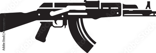 AK47 Assault Rifle Silhouette Vector Icon Isolated on White Background