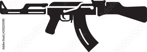 AK47 Assault Rifle Silhouette Vector Icon Isolated on White Background