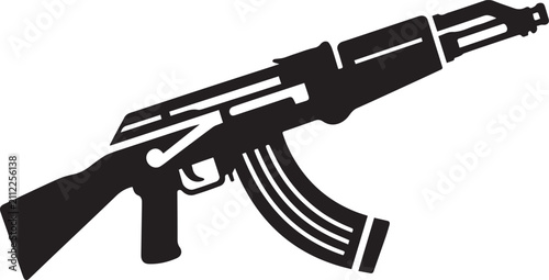 AK47 Assault Rifle Silhouette Vector Icon Isolated on White Background