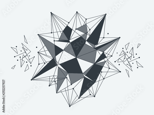Abstract 3D geometric star with wireframe plexus and shattered shards.