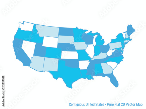Blue flat vector map of the contiguous United States with state borders.