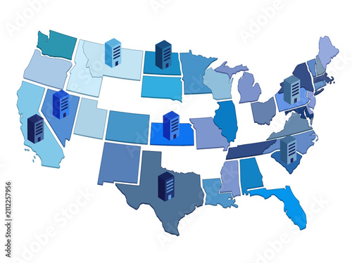 Isometric USA Map with Corporate Office Building Icons for Business Expansion and Location Tracking
