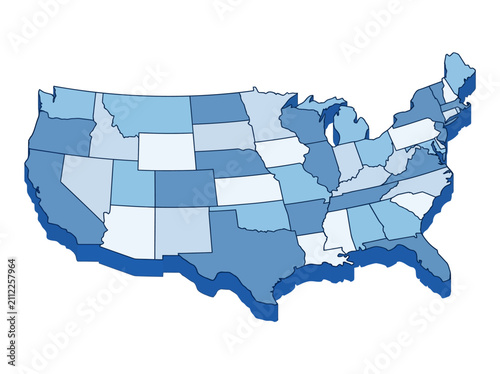 3D USA Map with Blue State Outlines