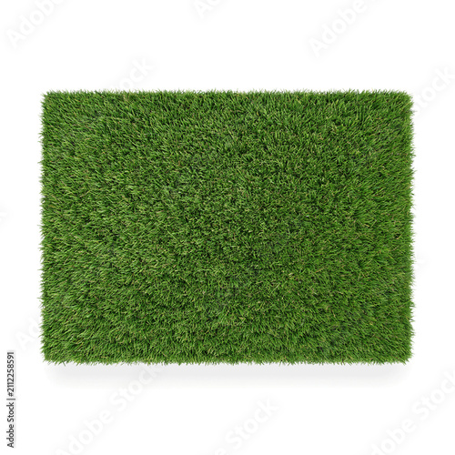 Direct overhead shot of a rectangle of lush artificial green grass turf as transparent PNG