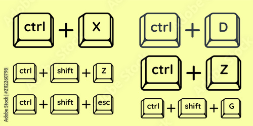 Fotografie Computer Keyboard Shortcut Keys Vector Icon Set