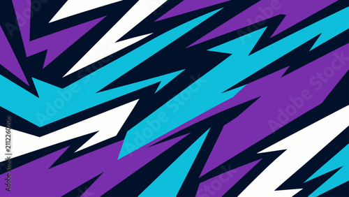 Fotografía Abstract zigzag pattern with bold blue, purple, and teal shapes creating a dynamic graphic composition