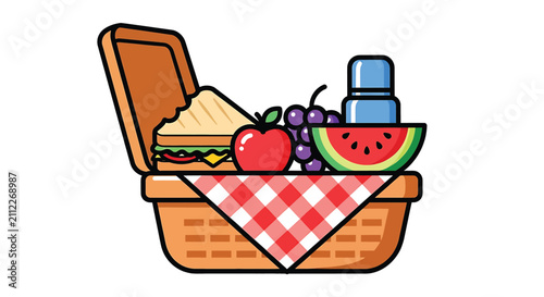 фотографія Picnic basket with food inside.