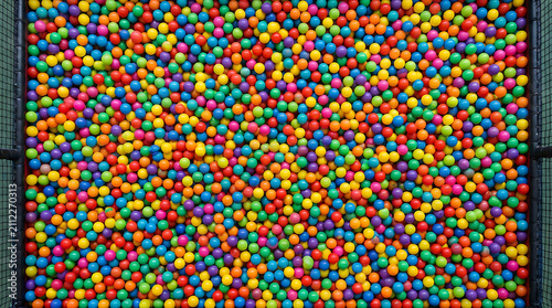 Top View of Colorful Plastic Balls in Ball Pool Background