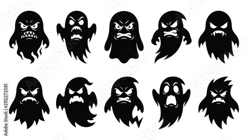 Принти на полотні Set of scary ghost silhouettes for halloween celebration in flat style