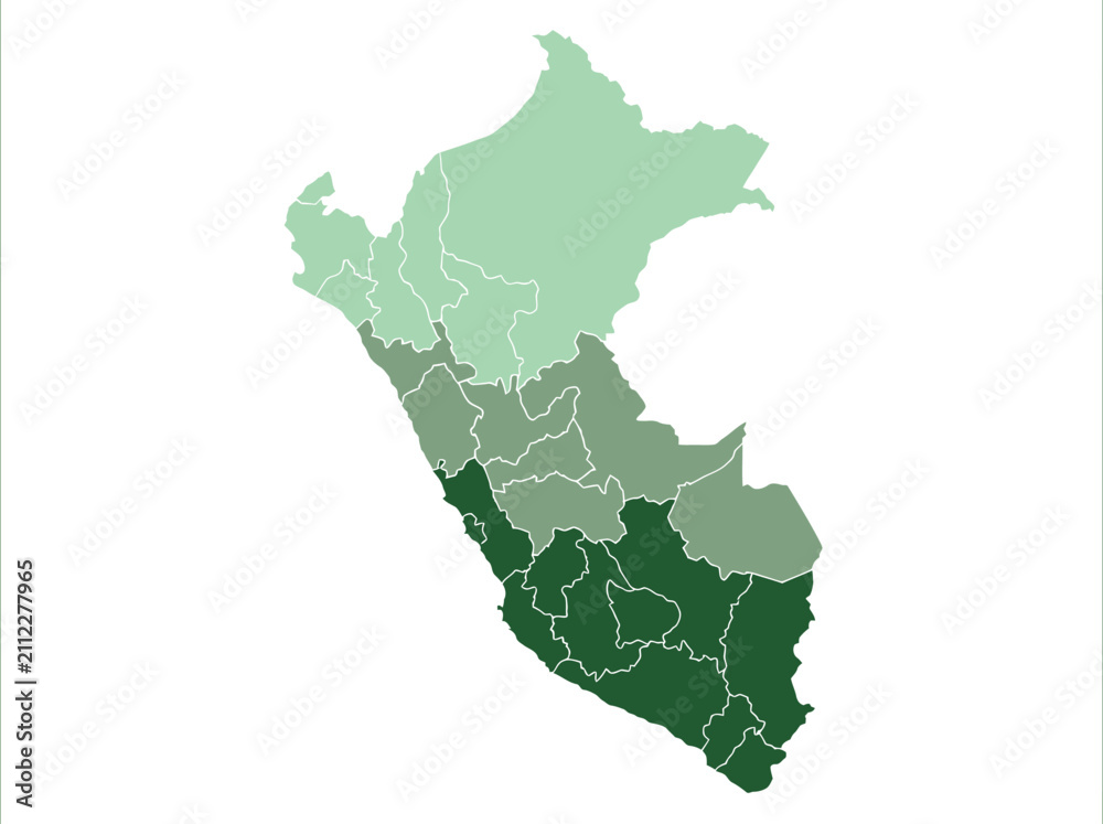 Fototapeta premium Peru Green Gradient Map with Administrative Regions