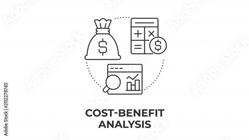 Cost benefit analysis line concept icon animation. Data backed financial modeling. Roi driven business forecasting. Animated outline round motion graphic. Minimal HD video with alpha channel