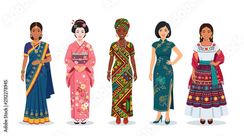 Diverse Women in Traditional Attire: Global Culture and Unity