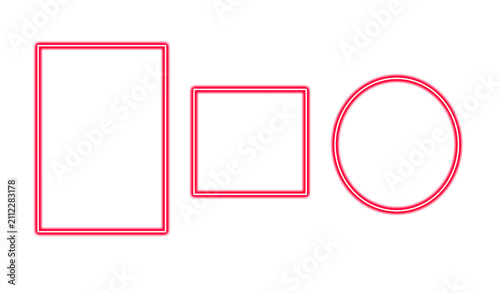 Neon red geometric shapes isolated on transparent background