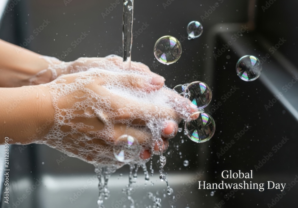 Fototapeta premium Hands being washed with soap and bubbles