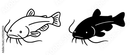Принти на полотні Minimalist catfish icon in outline and silhouette style, for UI UX app design