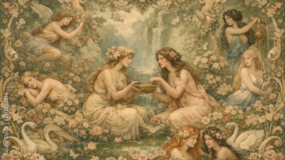 Obraz premium Ethereal goddesses in serene nature.