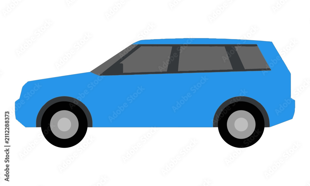 Fototapeta premium Minimal side profile of a blue suv with simplified geometric shapes and clean lines on a white background modern vehicle design concept