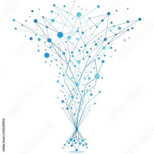 Connected data nodes abstract network tree structure graphic with connection