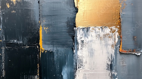 Modern abstract painting with geometric shapes and texture variation
