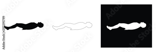 Lying Down Man Icon Set - Person Lying Flat on Back Vector Illustration in Silhouette, Line Art, and Dark Mode Style
