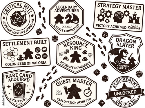 Canvas Print Collection of retrostyle board game and roleplaying game achievement badges and
