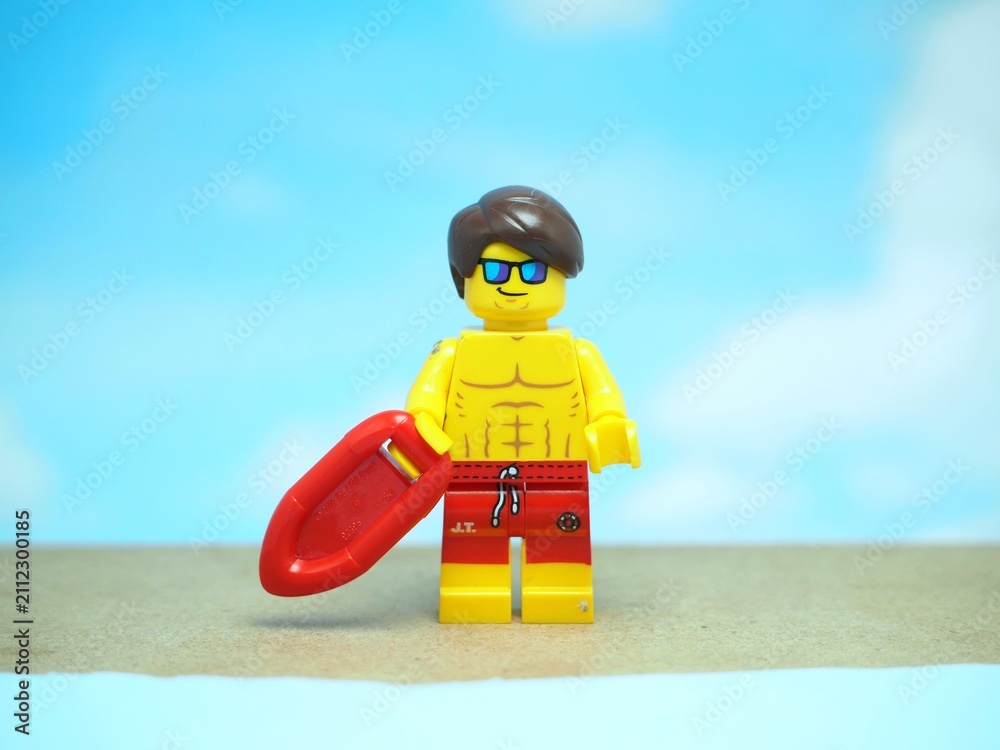 Fototapeta premium Indonesia - May 10, 2024 : Mini toy of action figure at outdoor with blurred background. Toy photography concept.
