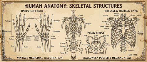 Konstfotografi Vintage Human Anatomy Skeletal Structures Illustration