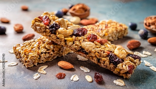 crunchy granola cereal bar with nuts and dried fruits healthy energy snack for fitness and travel organic grain protein bar natural nutrition oat bar food photography