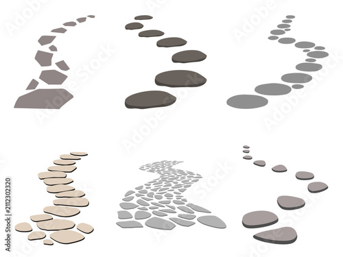 Canvas Print Stepping stone path vector set, winding garden walkway icons, flat rock trail il