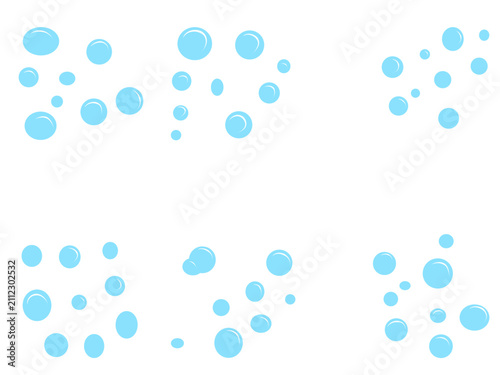 Light blue water bubbles vector set, floating soap bubble clusters on white background, underwater oxygen fizzy drops for aquatic design