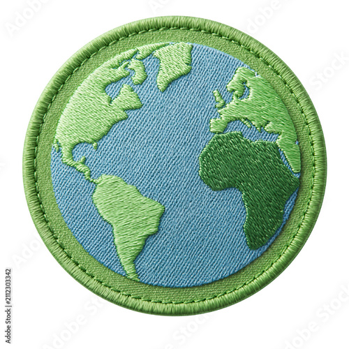 Embroidered patch world globe earth map green blue