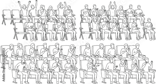 Cinema Audience and Theater Crowd Vector Line Art Illustration Set for Entertainment and Event Designs