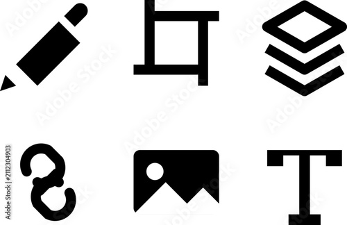 Minimalist Line Icons Set Featuring Pencil Edit Symbol Stacked Frames Camera Photo Image and T Bar