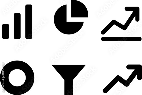 Set of five minimalist icons representing business growth statistics and financial analysis concepts